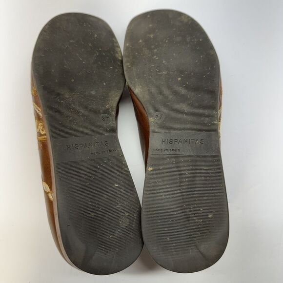 Hispanitas Shoes Women's Size 37 Brown Slip on Embroidered Leather Loafers - Picture 9 of 9